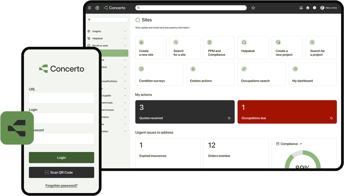 Screenshots of the Concerto system on different devices