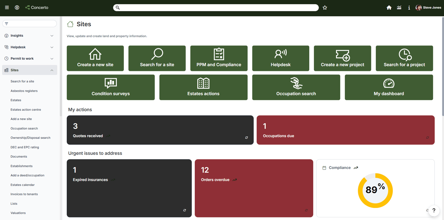 Screenshot of the Concerto system