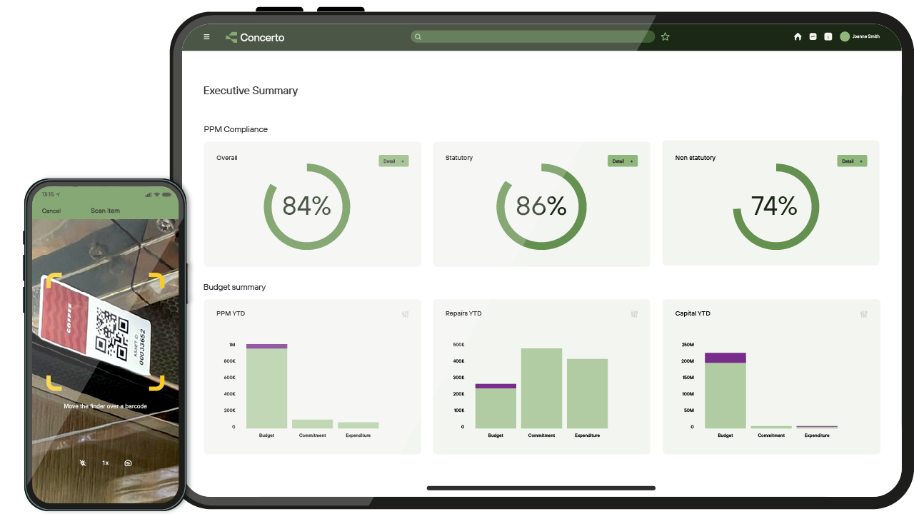 Visualisation of the Concerto software suite on mobile and tablet