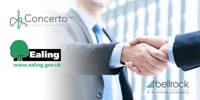 Ealing Council, Concerto and Bellrock logos over handshake.
