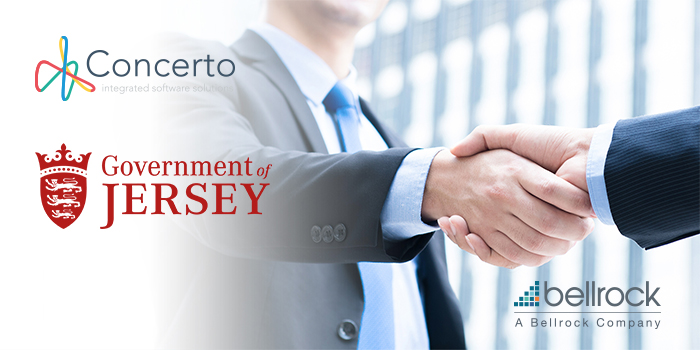 Government of Jersey logo with Concerto log and Bellrock Logo over handshake.